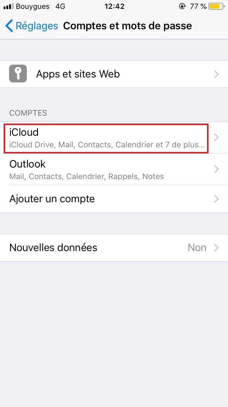 Sélection du compte