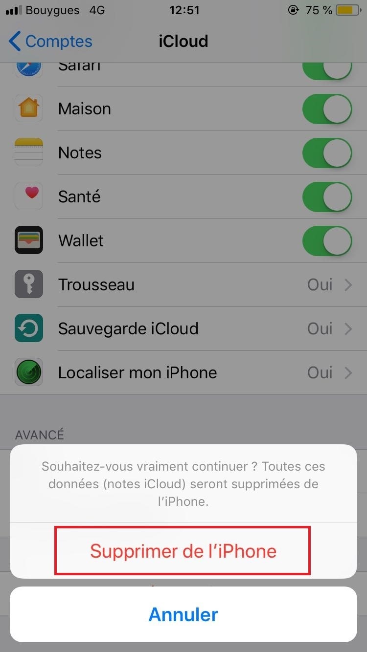 Sélectionnez supprimer.